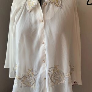 Vintage DJ Fashion Blouse Size Large. Sheer peacock embroidery.